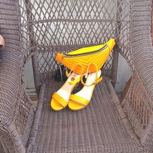 Mustard nine west wedges and waist pack
